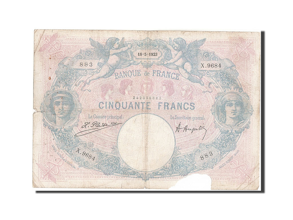 France, 50 Francs, 50 F 1889-1927 ''Bleu et Rose'', 1923, KM #64g, 1923-05-18,..