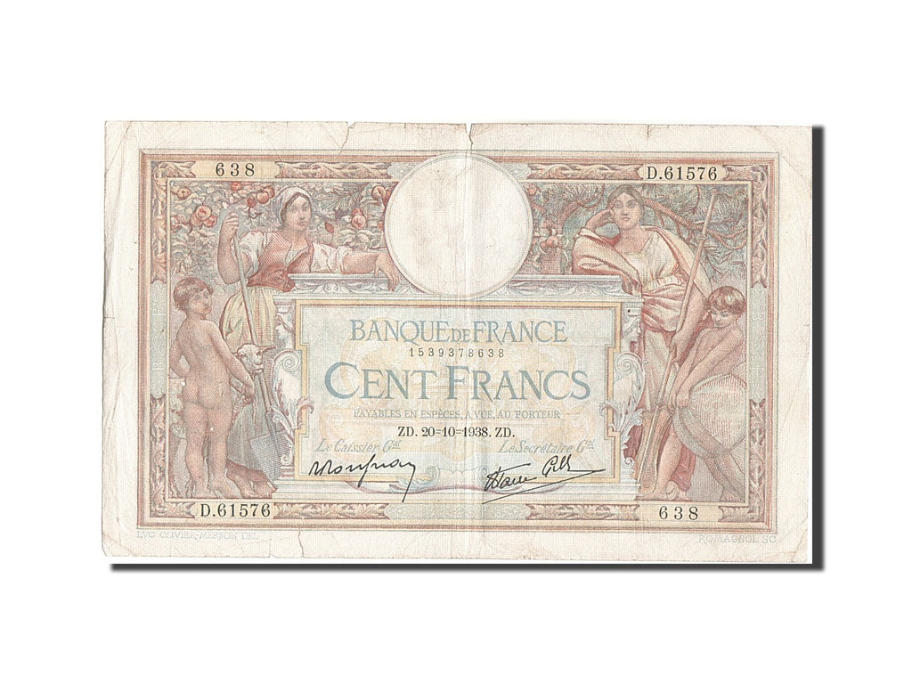 Banknote, France, 100 Francs, 100 F 1908-1939 ''Luc Olivier Merson'', 1938
