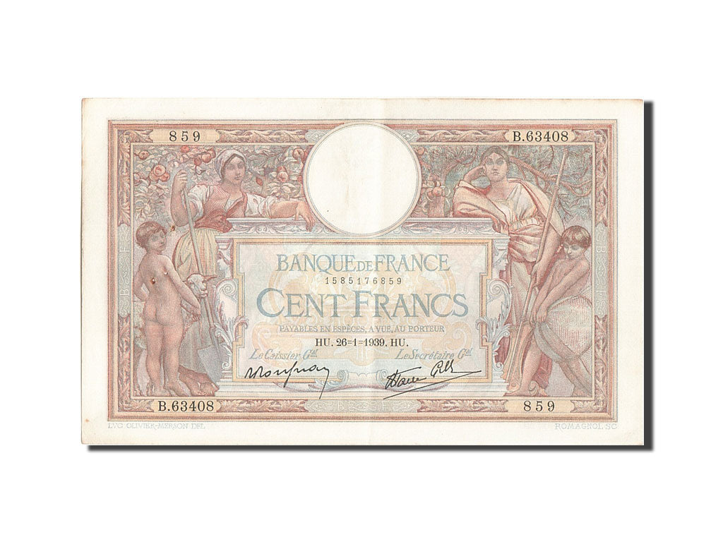 Banknote, France, 100 Francs, 100 F 1908-1939 ''Luc Olivier Merson'', 1939