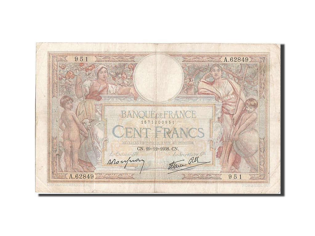 Banknote, France, 100 Francs, 100 F 1908-1939 ''Luc Olivier Merson'', 1938