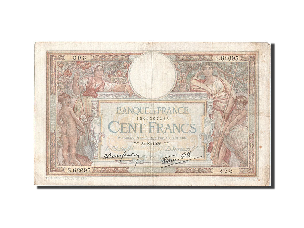 Banknote, France, 100 Francs, 100 F 1908-1939 ''Luc Olivier Merson'', 1938