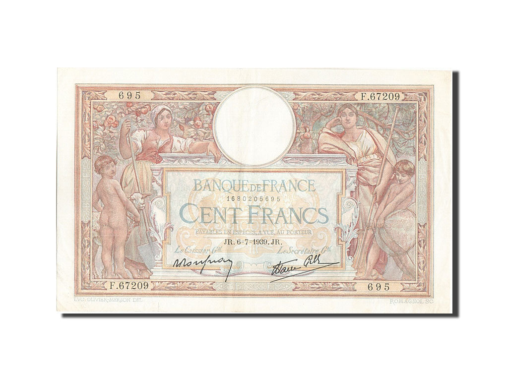 Banknote, France, 100 Francs, 100 F 1908-1939 ''Luc Olivier Merson'', 1939