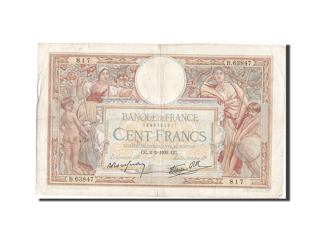 Banknote, France, 100 Francs, 100 F 1908-1939 ''Luc Olivier Merson'', 1939