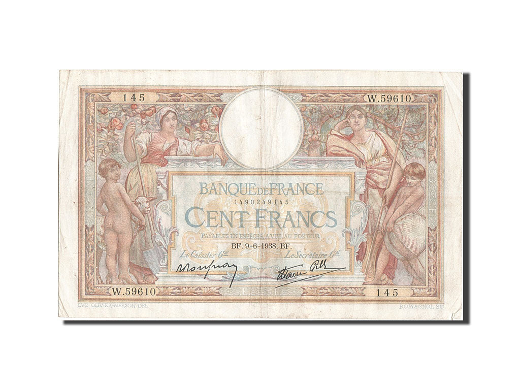 Francia, 100 Francs, 100 F 1908-1939 ''Luc Olivier Merson'', 1938, KM:86b, 19...