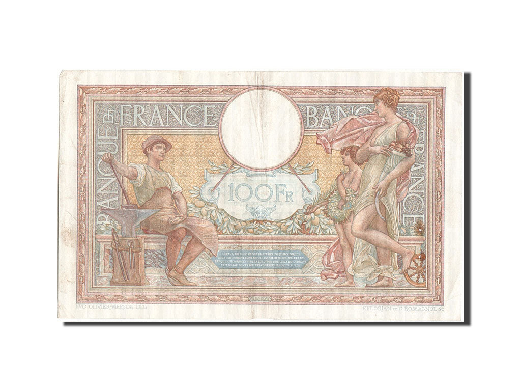 France, 100 Francs, 100 F 1908-1939 ''Luc Olivier Merson'', 1938, KM #86b,...