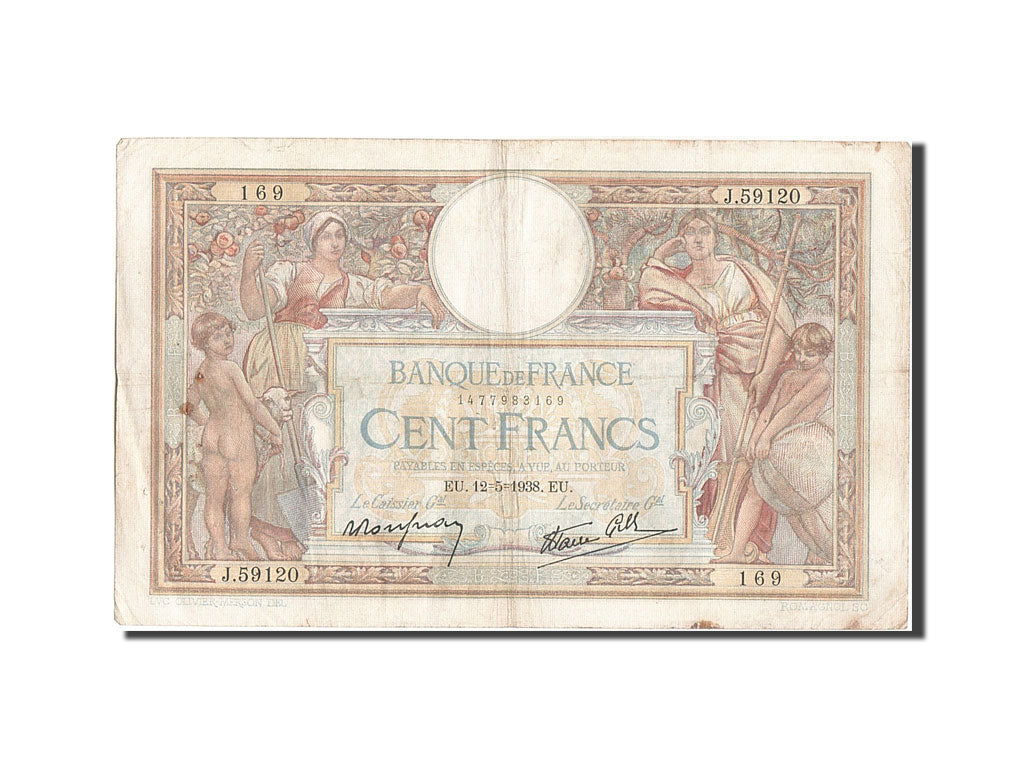 Banknote, France, 100 Francs, 100 F 1908-1939 ''Luc Olivier Merson'', 1938