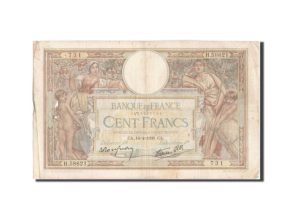 Banknote, France, 100 Francs, 100 F 1908-1939 ''Luc Olivier Merson'', 1938