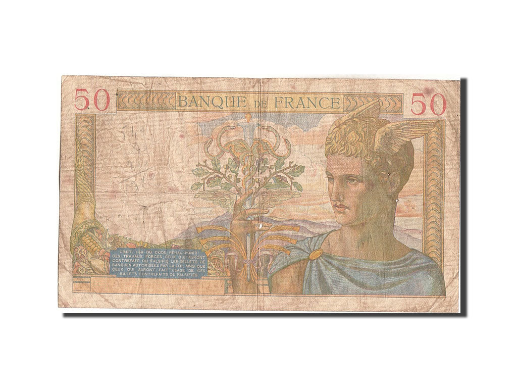 France, 50 Francs, 50 F 1934-1940 ''Cérès'', 1939, KM #85b, 1939-07-13, VG(8-10)
