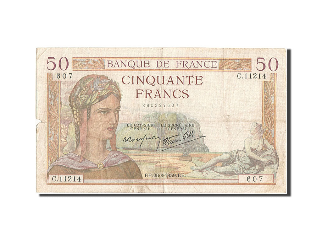 Geldschein, Frankreich, 50 Francs, 50 F 1934-1940 ''Cérès'', 1939, 1939-09-28