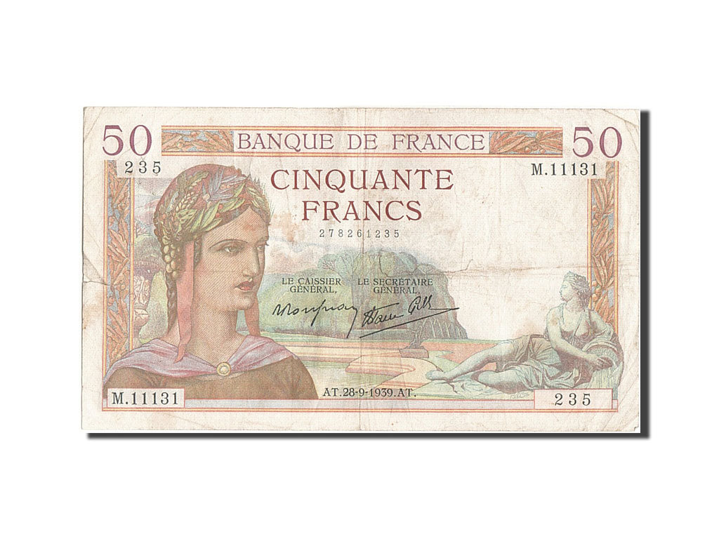 Billet, France, 50 Francs, 50 F 1934-1940 ''Cérès'', 1939, 1939-09-28, TB