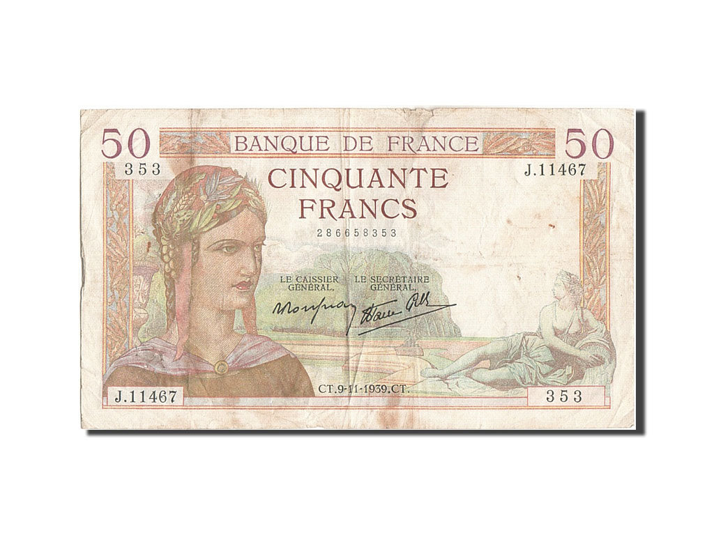 Banknote, France, 50 Francs, 50 F 1934-1940 ''Cérès'', 1939, 1939-11-09