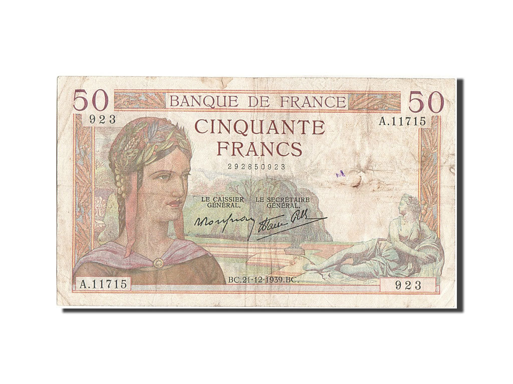Banknote, France, 50 Francs, 50 F 1934-1940 ''Cérès'', 1939, 1939-12-21
