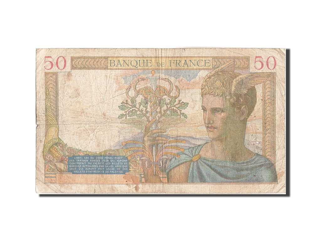 France, 50 Francs, 50 F 1934-1940 ''Cérès'', 1940, KM #85b, 1940-03-14, VG(8-10)