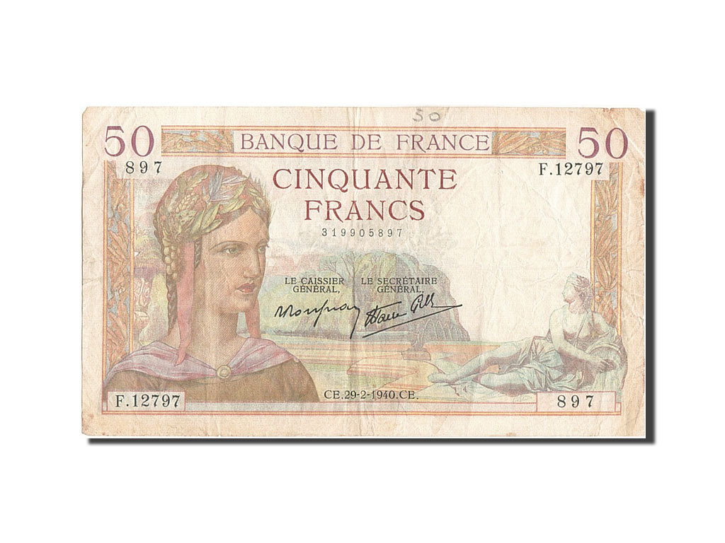 Banknote, France, 50 Francs, 50 F 1934-1940 ''Cérès'', 1940, 1940-02-29