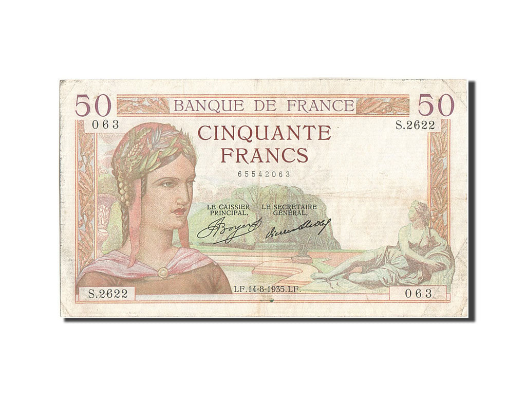 Billete, Francia, 50 Francs, 50 F 1934-1940 ''Cérès'', 1935, BC