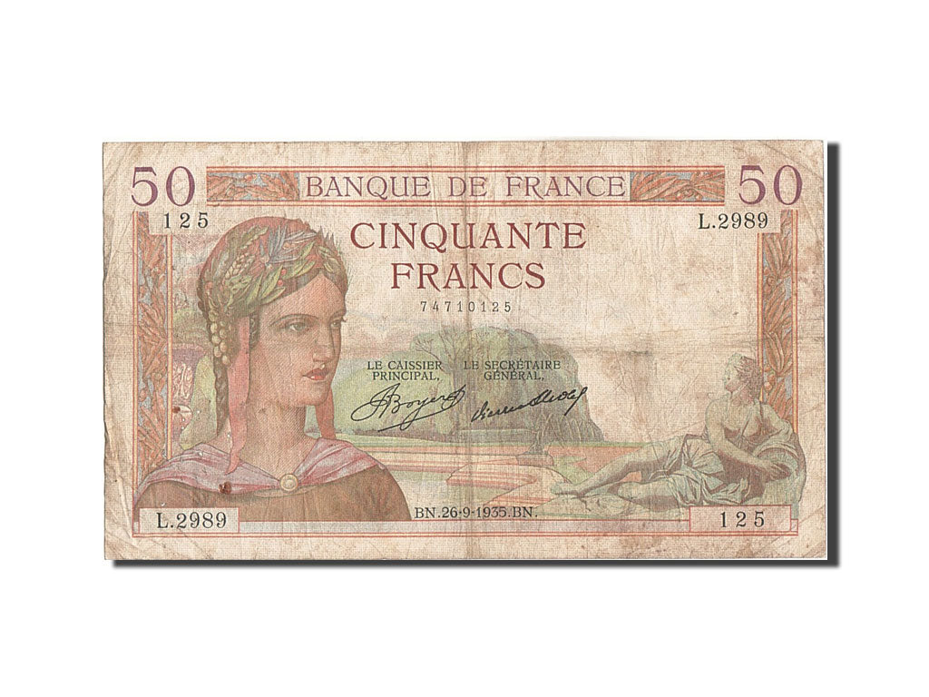Banknote, France, 50 Francs, 50 F 1934-1940 ''Cérès'', 1935, 1935-09-26
