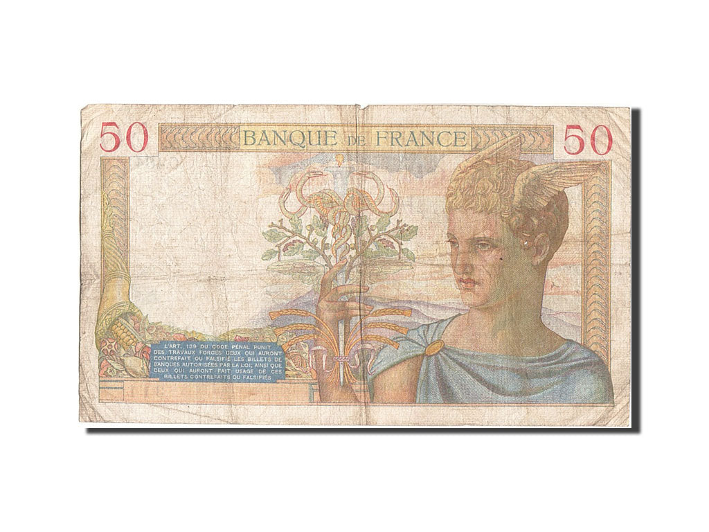 Francia, 50 Francs, 50 F 1934-1940 ''Cérès'', 1936, KM:81, B+, Fayette:17.29