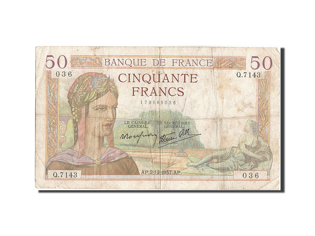 Billete, Francia, 50 Francs, 50 F 1934-1940 ''Cérès'', 1937, 1937-12-02, RC+