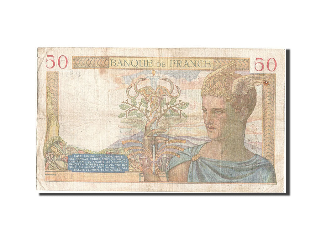 France, 50 Francs, 50 F 1934-1940 ''Cérès'', 1938, KM #85b, 1938-04-28, VG(8-10)