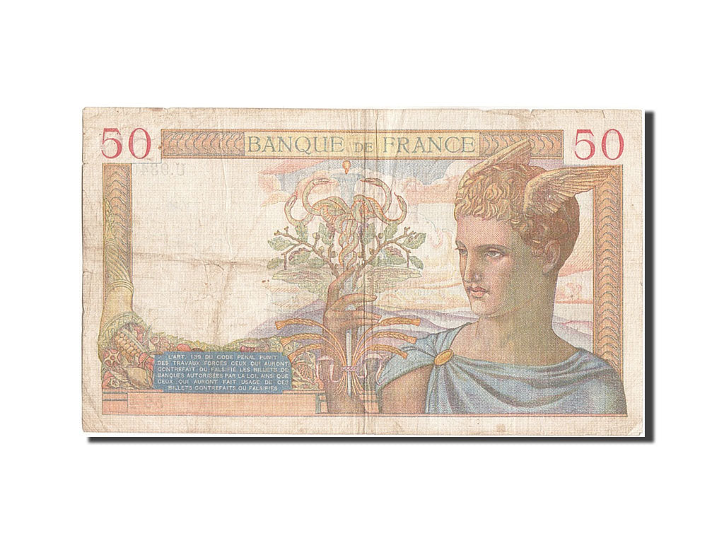 France, 50 Francs, 50 F 1934-1940 ''Cérès'', 1939, KM #85b, 1939-01-05, VG(8-10)