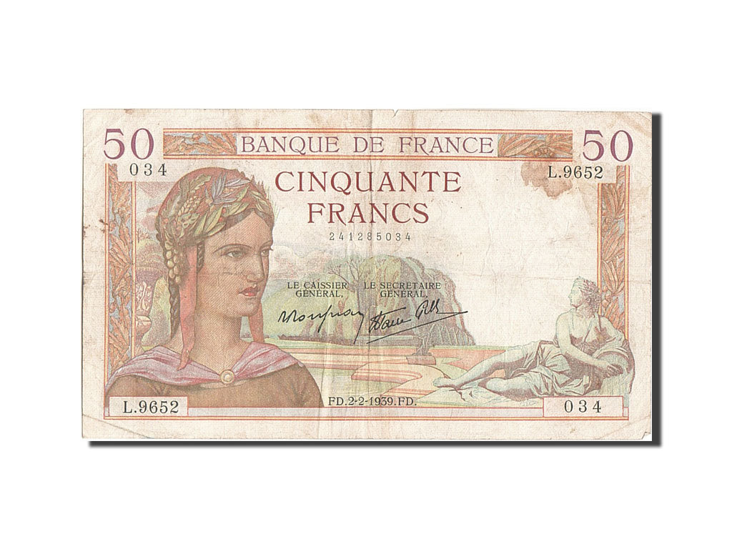 Banknote, France, 50 Francs, 50 F 1934-1940 ''Cérès'', 1939, 1939-02-02