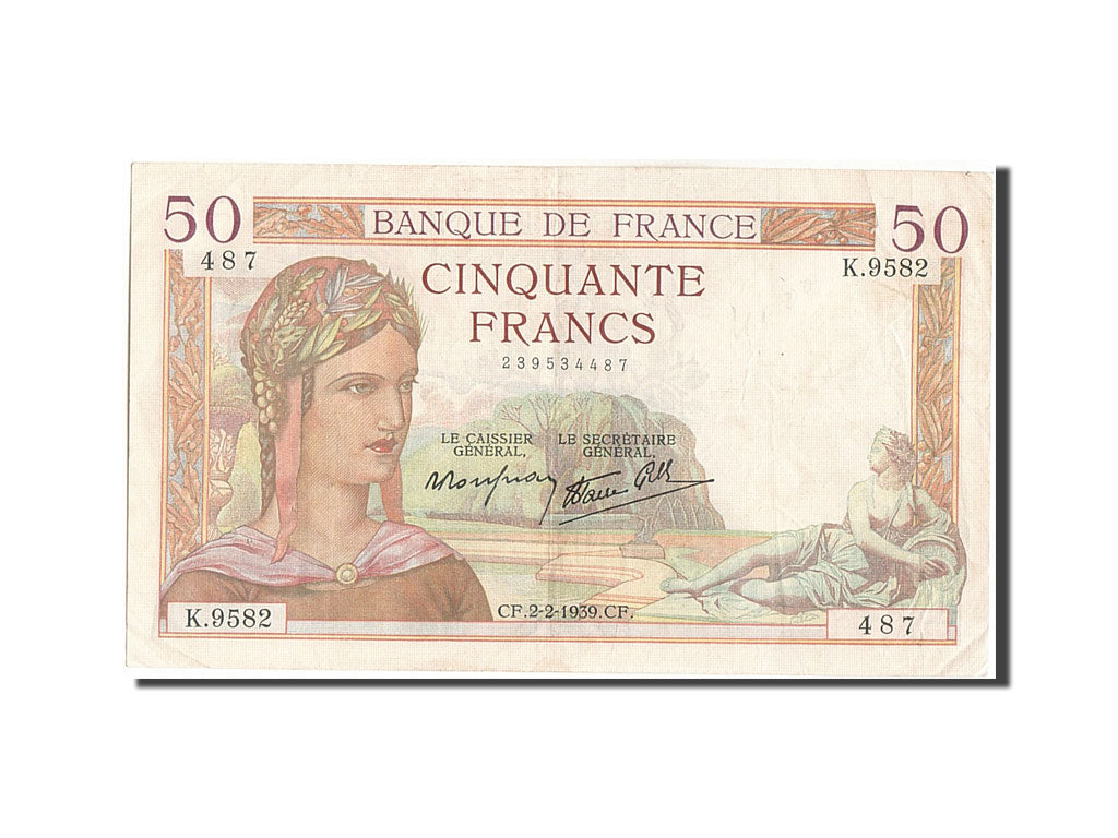 France, 50 Francs, 50 F 1934-1940 ''Cérès'', 1939, KM #85b, 1939-02-02, V...