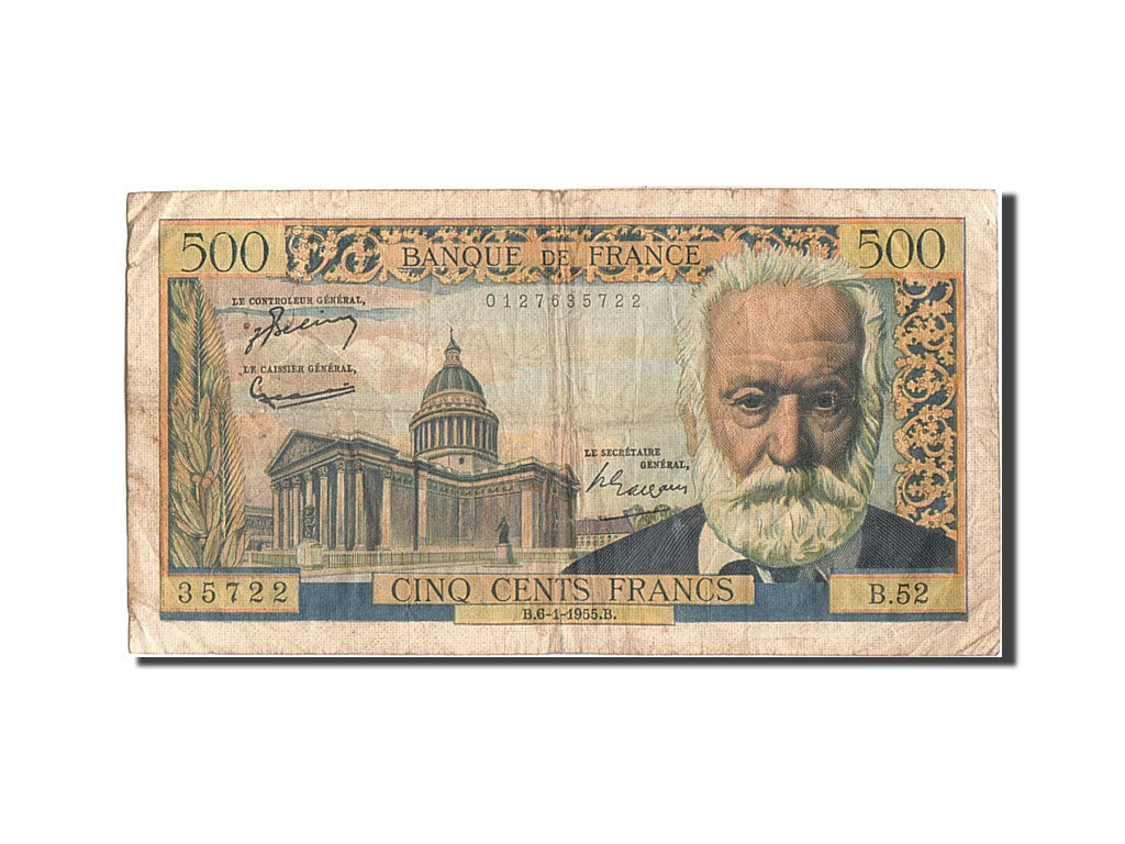 France, 500 Francs, 500 F 1954-1958 ''Victor Hugo'', 1955, KM #133a,...