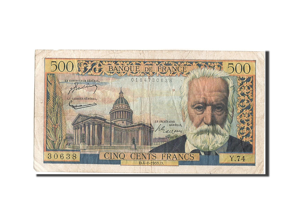 Francia, 500 Francs, 500 F 1954-1958 ''Victor Hugo'', 1955, KM:133a, B+, Faye...