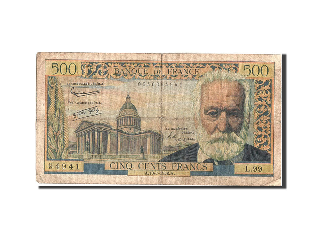 France, 500 Francs, 500 F 1954-1958 ''Victor Hugo'', 1958, KM #133b,...