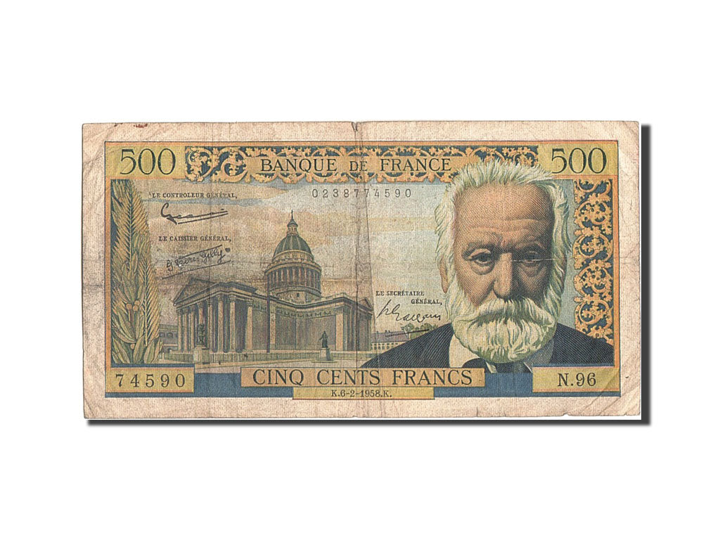France, 500 Francs, 500 F 1954-1958 ''Victor Hugo'', 1958, KM #133b,...