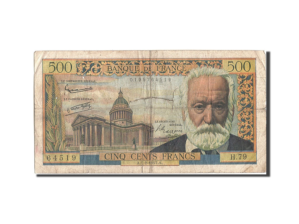 France, 500 Francs, 500 F 1954-1958 ''Victor Hugo'', 1957, KM #133b,...
