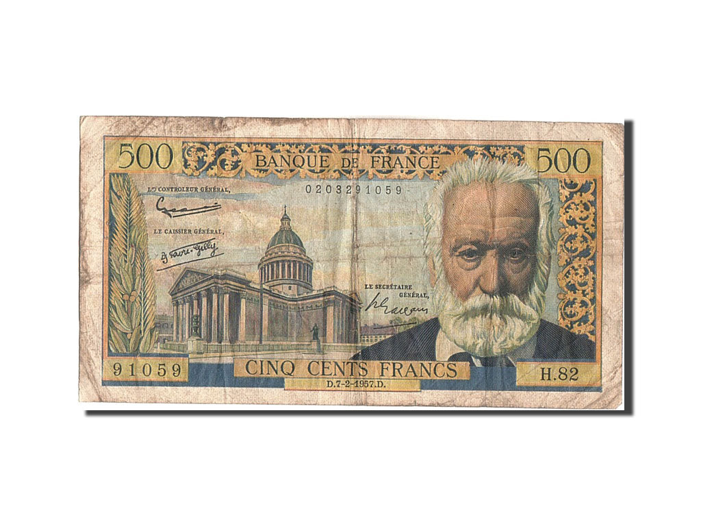 France, 500 Francs, 500 F 1954-1958 ''Victor Hugo'', 1957, KM #133b,...
