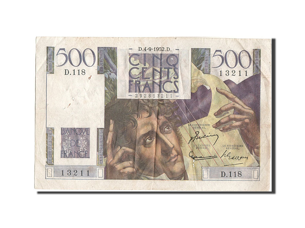 France, 500 Francs, 500 F 1945-1953 ''Chateaubriand'', 1952, KM #129c,...