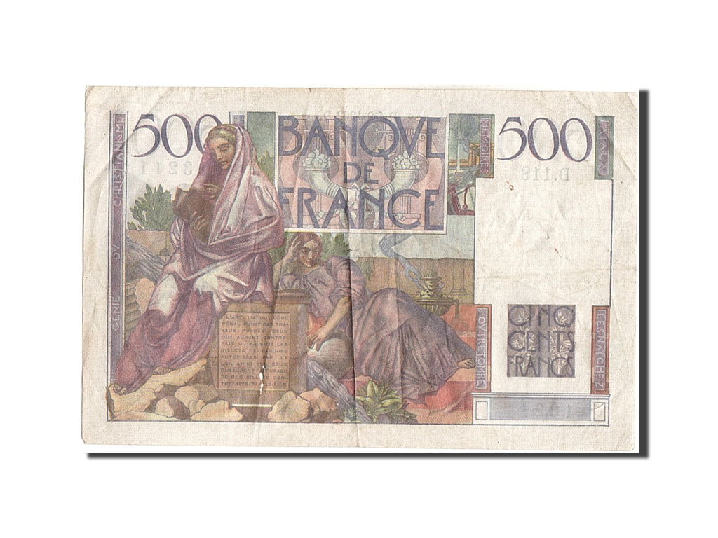 France, 500 Francs, 500 F 1945-1953 ''Chateaubriand'', 1952, KM #129c,...