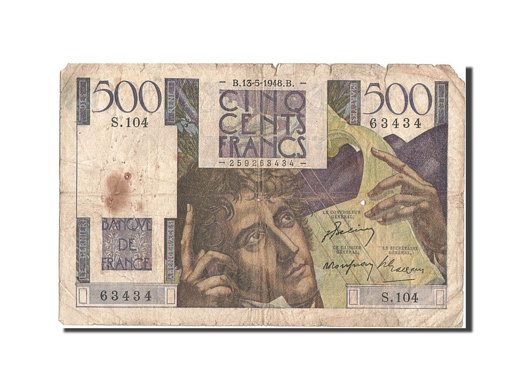 Geldschein, Frankreich, 500 Francs, 500 F 1945-1953 ''Chateaubriand'', 1948