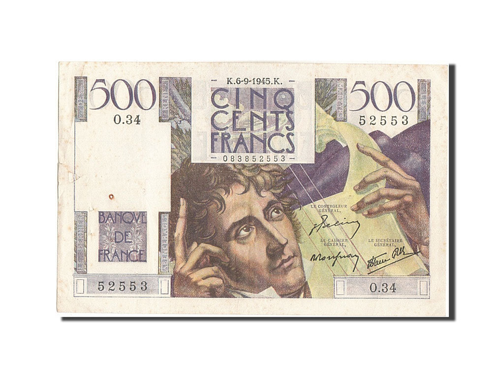 France, 500 Francs, 500 F 1945-1953 ''Chateaubriand'', 1945, KM #129a,...