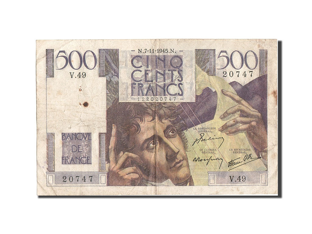 France, 500 Francs, 500 F 1945-1953 ''Chateaubriand'', 1945, KM #129a,...