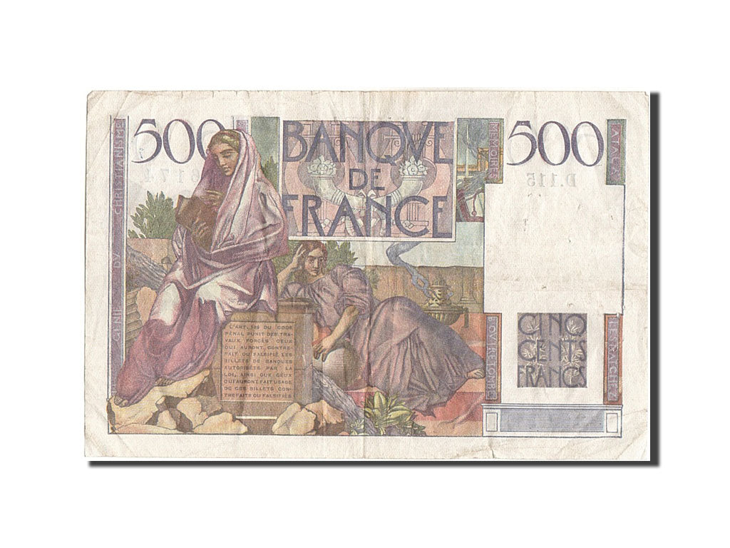 France, 500 Francs, 500 F 1945-1953 ''Chateaubriand'', 1952, KM #129c,...
