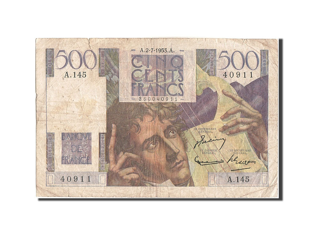 France, 500 Francs, 500 F 1945-1953 ''Chateaubriand'', 1953, KM #129c,...