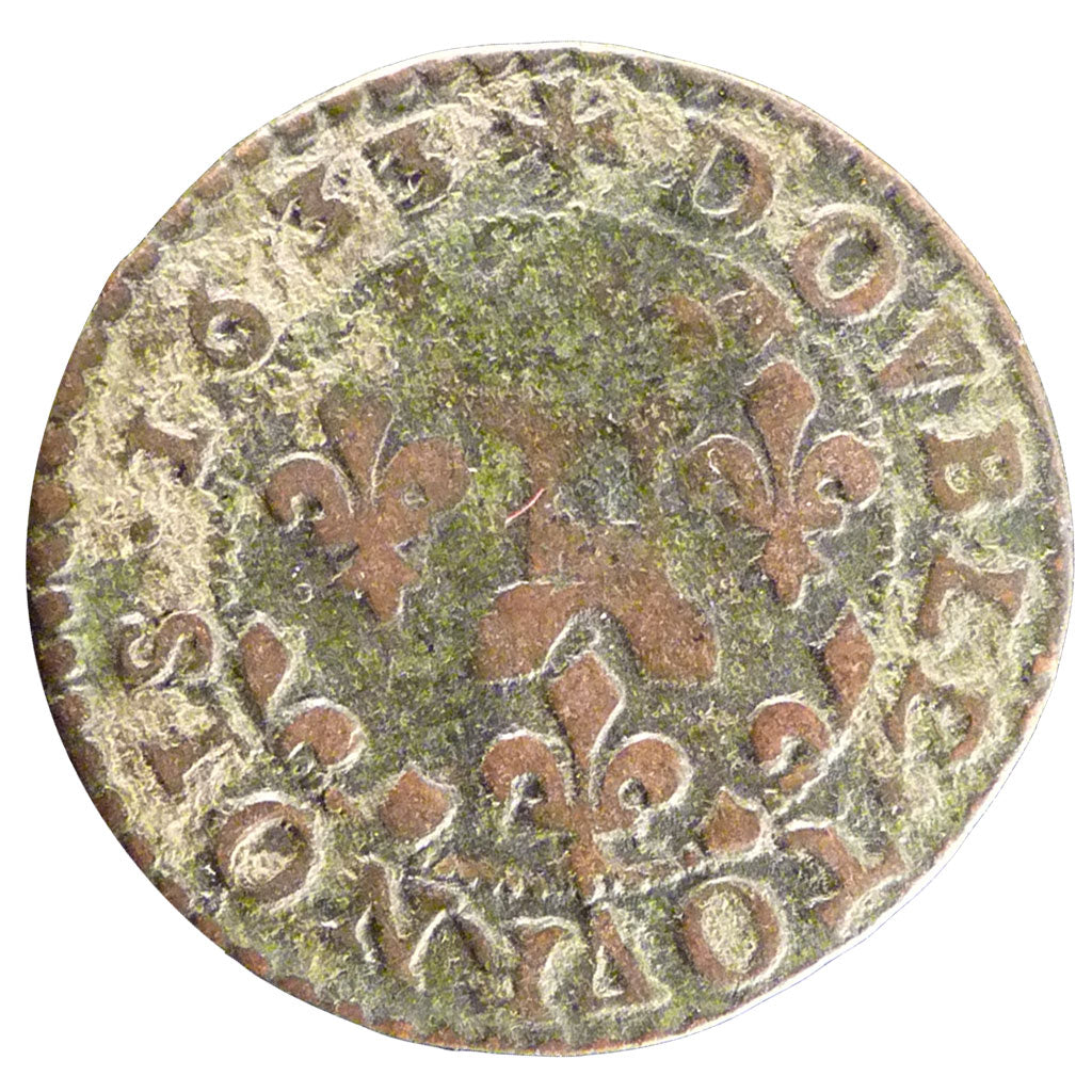 FRANCE, Double Tournois, 1633, VF(20-25), Copper, Boudeau #1852, 2.40