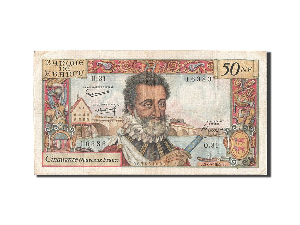 Francia, 50 Nouveaux Francs, 50 NF 1959-1961 ''Henri IV'', 1959, KM:143a, 195...