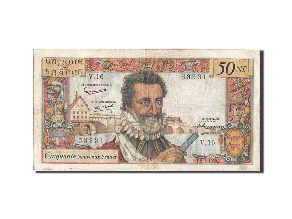 France, 50 Nouveaux Francs, 50 NF 1959-1961 ''Henri IV'', 1959, KM #143a,...