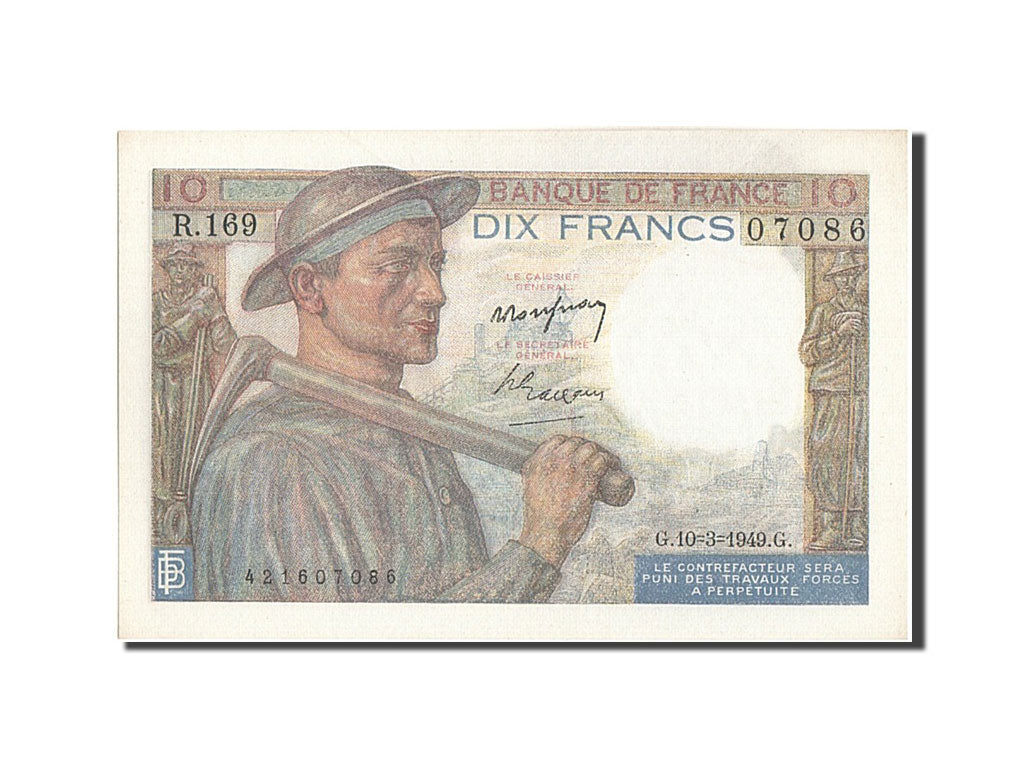 Banconote, Francia, 10 Francs, 10 F 1941-1949 ''Mineur'', 1949, 1949-03-10, SPL