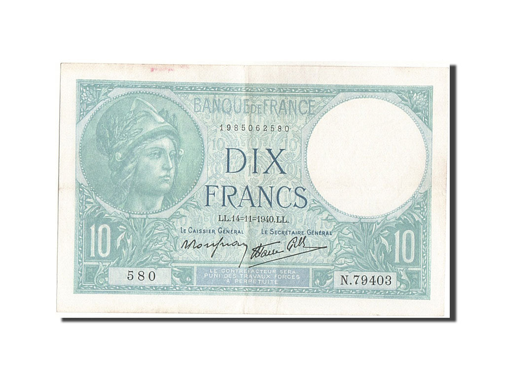 Banknote, France, 10 Francs, 10 F 1916-1942 ''Minerve'', 1940, 1940-11-14