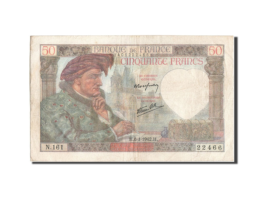 Geldschein, Frankreich, 50 Francs, 50 F 1940-1942 ''Jacques Coeur'', 1942