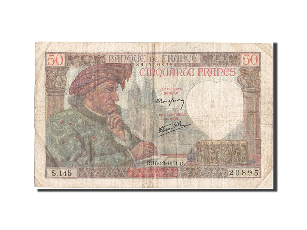 Banknote, France, 50 Francs, 50 F 1940-1942 ''Jacques Coeur'', 1941, 1941-12-18