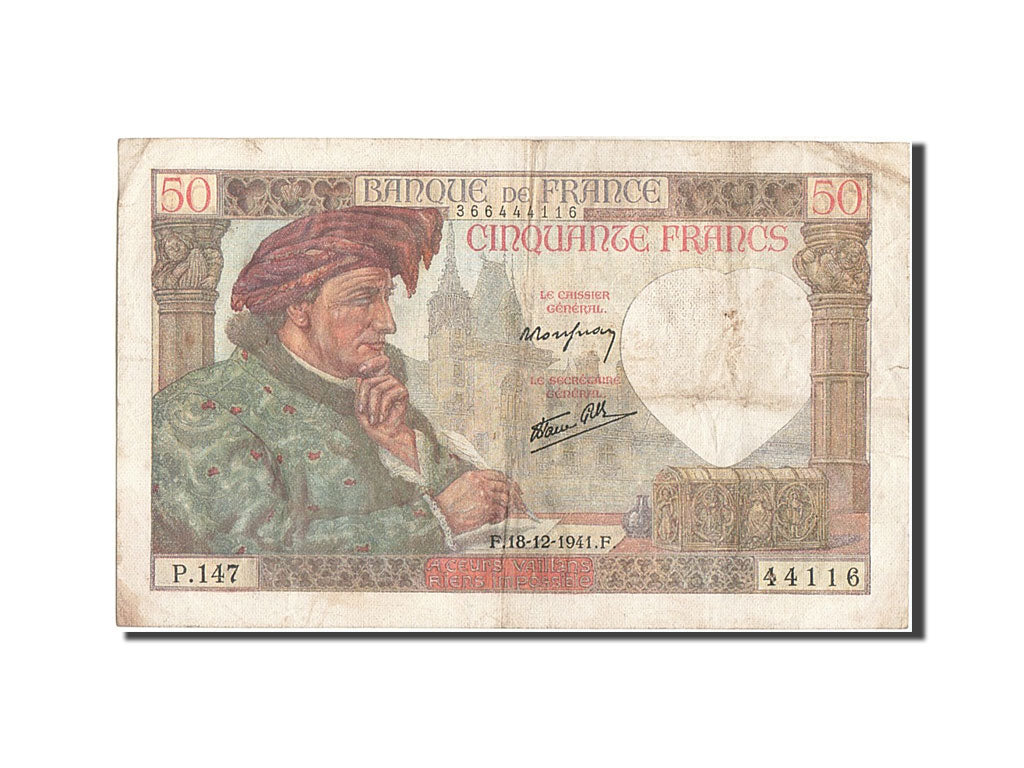 Francia, 50 Francs, 50 F 1940-1942 ''Jacques Coeur'', 1941, KM:93, 1941-12-18...