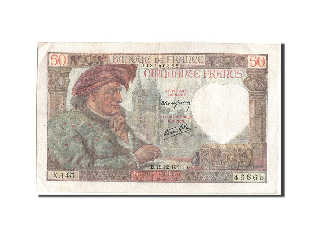 Billete, Francia, 50 Francs, 50 F 1940-1942 ''Jacques Coeur'', 1941, 1941-12-18