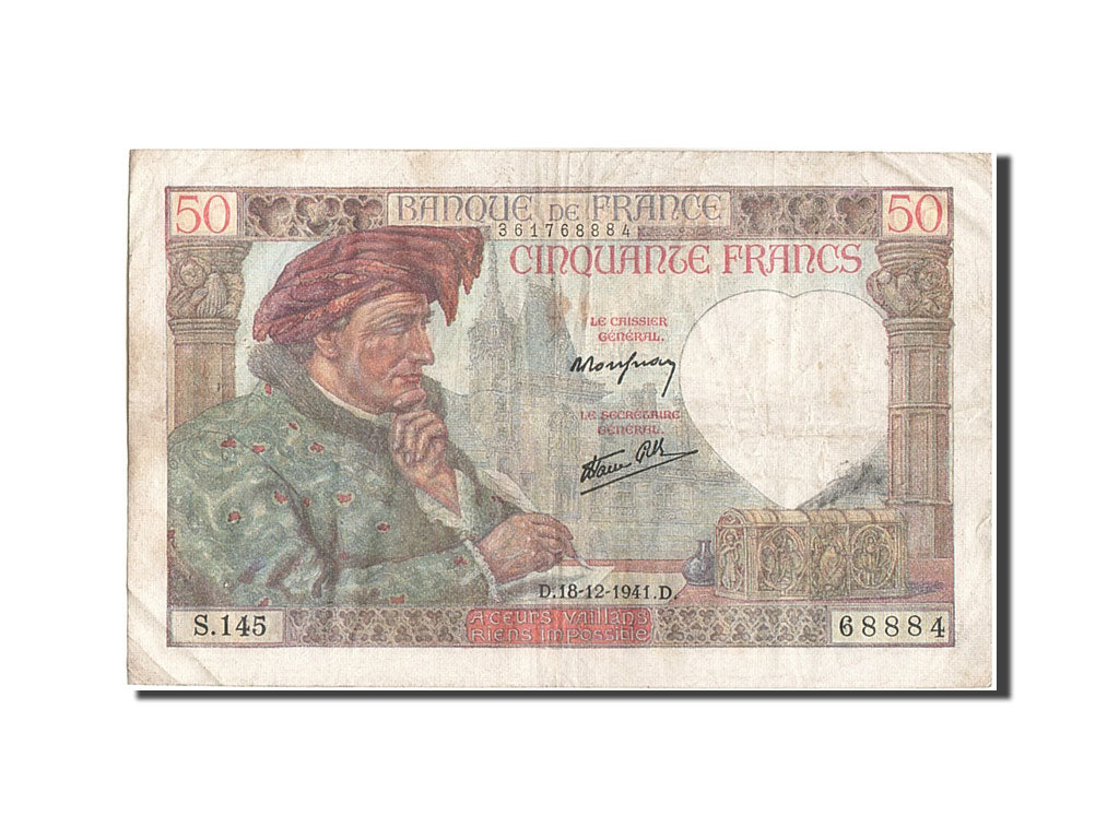 France, 50 Francs, 50 F 1940-1942 ''Jacques Coeur'', 1941, KM #93, 1941-12-18,..