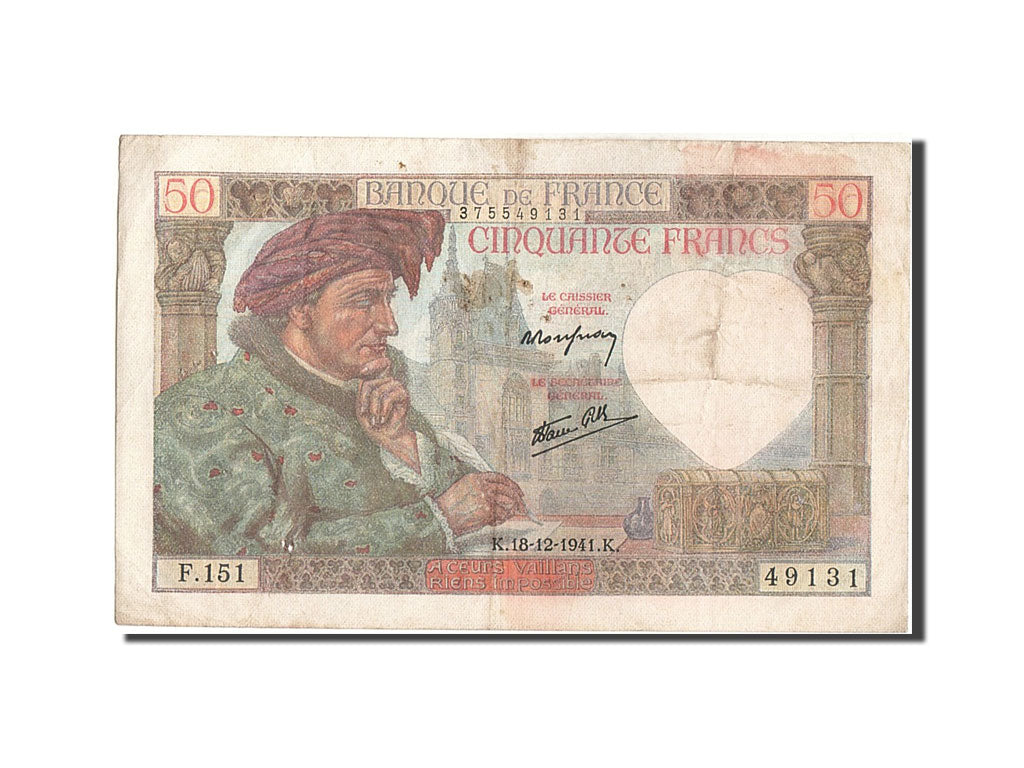 Banknot, Francja, 50 Francs, Jacques Coeur, 1941, 1941-12-18, VF(30-35)